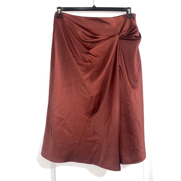 Theory Women’s Twisted Satin Midi Skirt size 6 NWT Brown Elegant Old Money - Picture 3 of 10